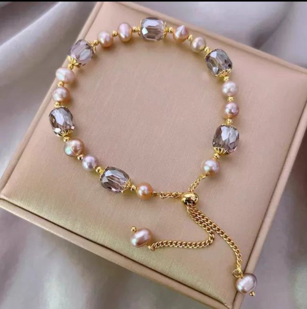 French retro style purple pearl bracelet girl's high-end ins, niche design, crystal bracelet, girlfriend jewelry