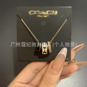COA Koujia Classic Logo Women's Enamel White and Black Three-Ring Necklace Women's C9446 Counter Quality Clavicle Chain