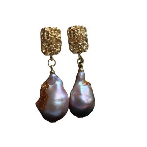 Design new French vintage earrings natural aurora purple large baroque freshwater pearls