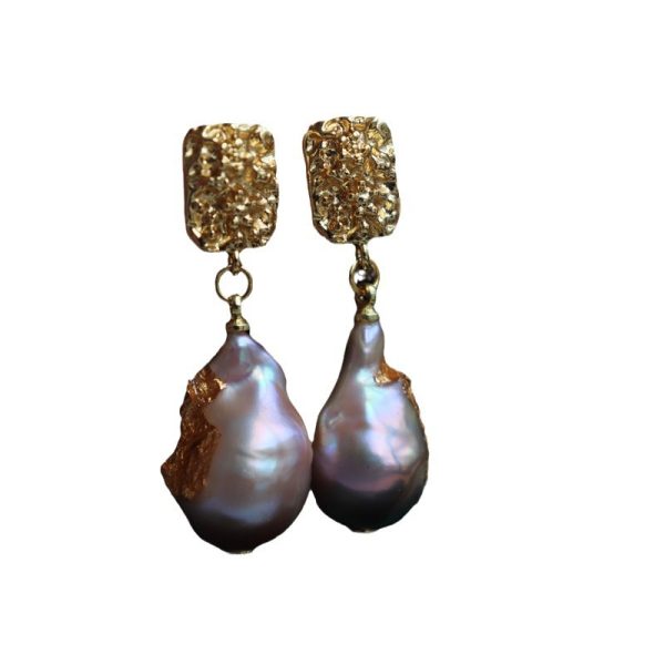 Design new French vintage earrings natural aurora purple large baroque freshwater pearls - Image 5