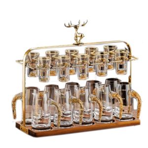 Liquor cup holder, new Chinese high-end wine dispenser, cup holder, household wine utensils, deer head, solid wood bottom bracket shelf