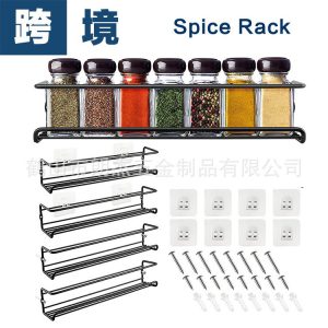 Cross border metal storage rack kitchen wall mounted spice rack punching-free kitchen cabinet door storage shelf spice rack