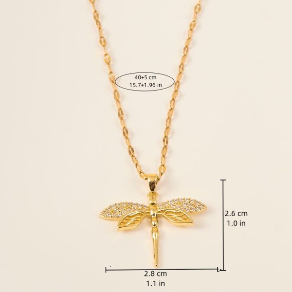Light luxury personality, hollow dragonfly, real gold necklace, female transfer, ins, net red, clavicle chain accessories - Image 4