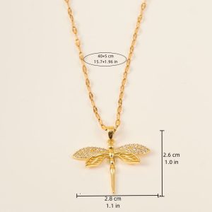 Light luxury personality, hollow dragonfly, real gold necklace, female transfer, ins, net red, clavicle chain accessories