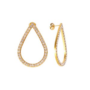 French Elegant Romantic Crystal Zircon Earrings French Vintage Fashionable Earrings Women's Drop Shaped Stainless Steel Large Earrings