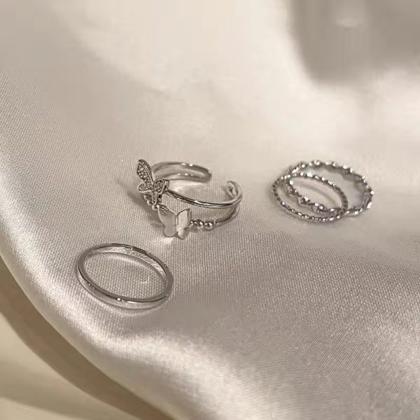 Plain circle butterfly ring set combination female simple cold wind opening adjustable index finger ring fashion personality ring