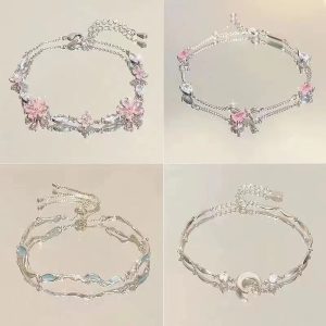 Pink zircon cherry blossom bow bracelet women's ins niche light luxury temperament high-end cold girlfriend hand ornament girl
