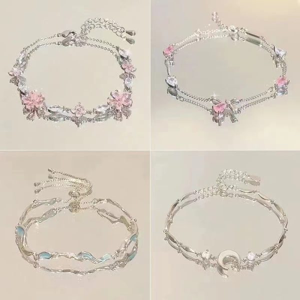 Pink zircon cherry blossom bow bracelet women's ins niche light luxury temperament high-end cold girlfriend hand ornament girl