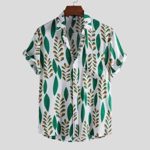 Summer Shirts Men Blouse Tops Linen Hawaii Shirt Mens Shirt