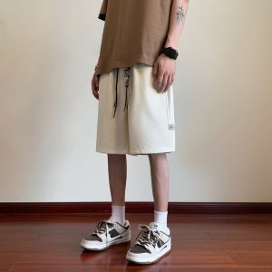 Waffle shorts men's summer thin trendy brand loose large size medium pants american sports boys casual cropped pants men