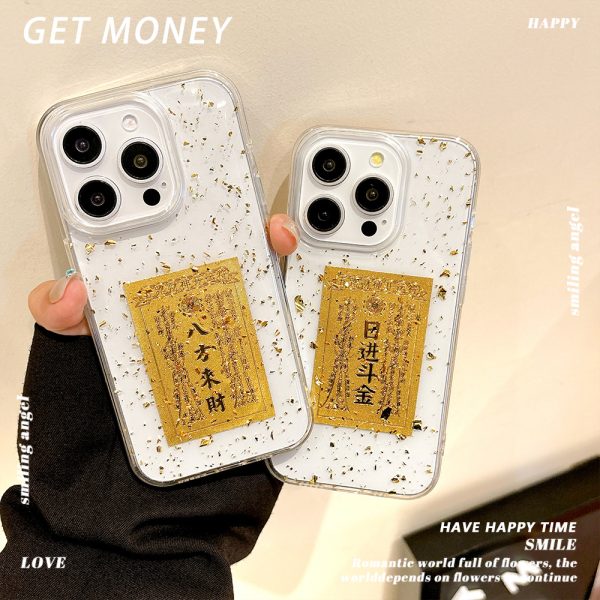 Suitable for iPhone16promax Risshin bucket gold foil epoxy rubber phone case Apple 15 transparent anti-drop protective case