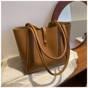 Korean version of solid color mother and son bag 2025 new women's bag simple tote bag large capacity spring fashion shoulder bag