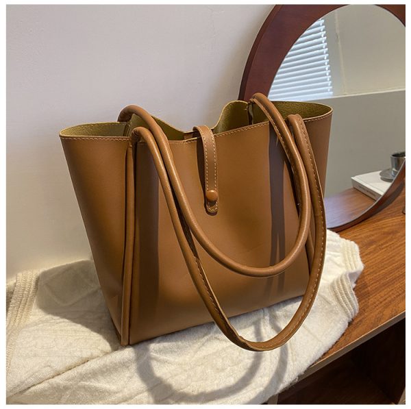 Korean version of solid color mother and son bag 2025 new women's bag simple tote bag large capacity spring fashion shoulder bag