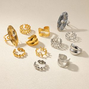 Cross-border new double-layer stainless steel rings plated with 18k gold round geometric women's open rings manufacturers are sent on behalf of manufacturers