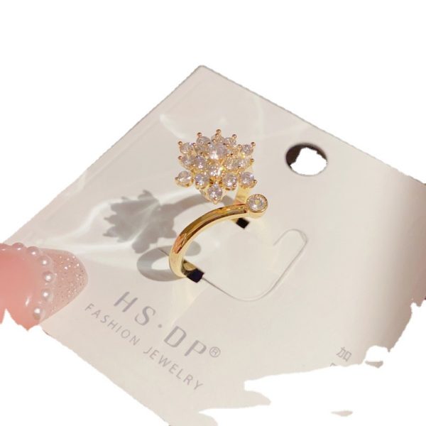 The niche unique design sense is full of diamonds, rotating snowflake open rings, female Internet celebrities, personality, versatile index finger rings, accessories - Image 9