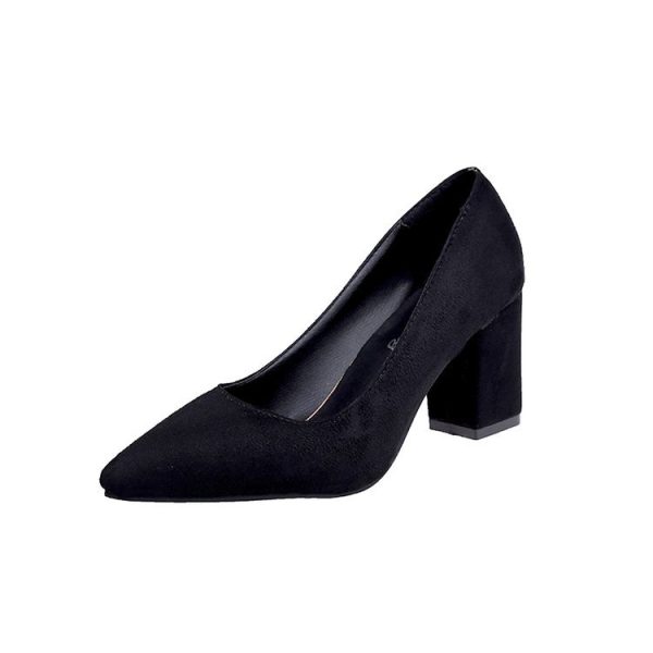 Interview: black high heels, women's pointed toe, work occupation, office work shoes, thick heels, high heels, suede, etiquette shoes - Image 5