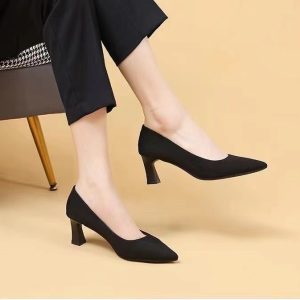 Black high heels women's stiletto 2024 new autumn and winter professional single shoes comfortable soft soles for work etiquette work shoes