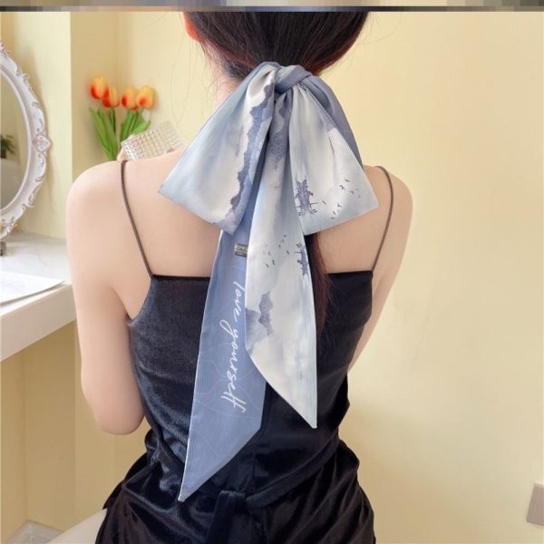 European fashion temperament pattern retro headband long silk scarf ribbon high-end streamer versatile trend geometric hair accessories