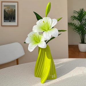 Simulated lily flower green plant decoration flower decoration living room dining table plastic vase light luxury fake floral ornament