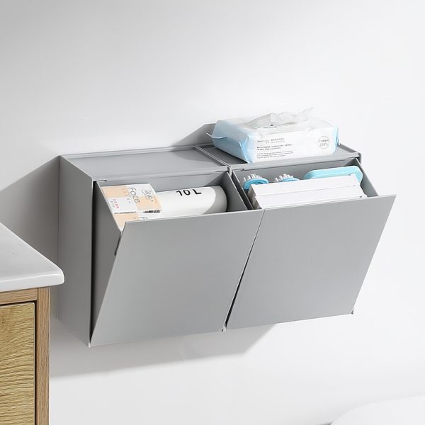 Wall-mounted storage box, non-perforated wall-mounted finishing box on the wall of the bathroom, sanitary napkin storage box for household bathroom