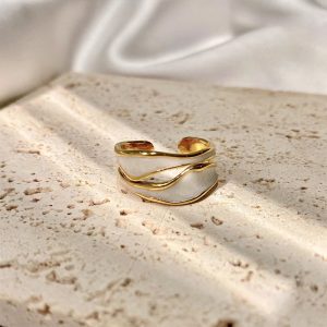 Geometric double-layer hollow ring, women's fashion temperament, irregular drop glaze, color-blocked open ring, ins wind index finger ring