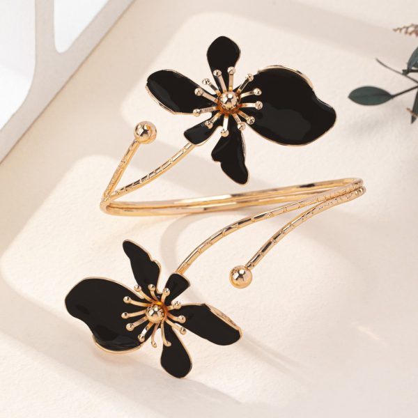 European and American cross-border elegance and simplicity, fresh and sweet design, gold enamel glaze craft flower open bracelet - Image 3