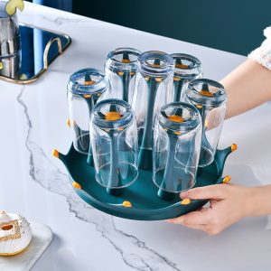 Creative living room drainable rotatable cup holder light luxury household glass water cup holder kitchen cup storage rack shelf