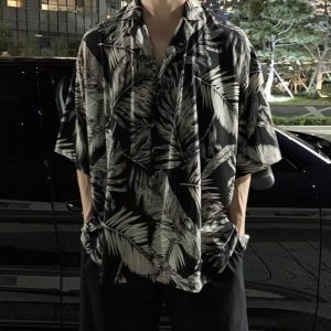 Summer Flower Shirt Men's 2025 American Retro Ruffian Handsome Cropped Sleeve Loose Shirt Beach Hawaiian Inch Shirt Men's Wear