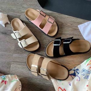 2025 new Internet celebrity Birkenstock platform sandals for women wear summer fashion square buckles with double straps and non-slip slippers