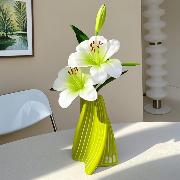 Simulated lily flower green plant decoration flower decoration living room dining table plastic vase light luxury fake floral ornament