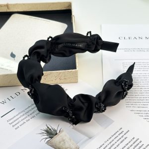 Aji bean headband, retro women's high skull, antique black crystal bow, satin pleat, face band, small headband