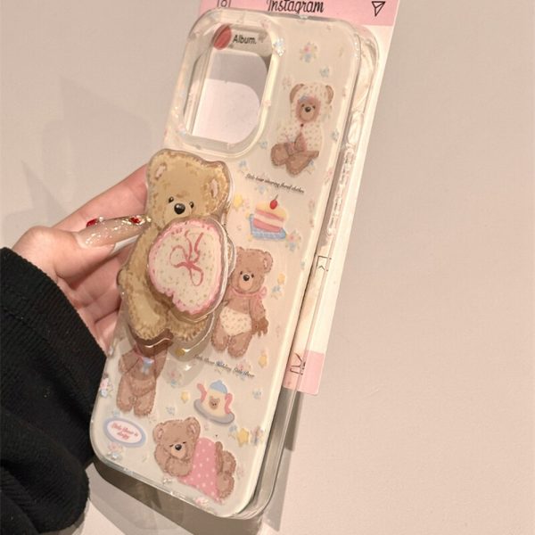IMD double-layer large hole cute bear plus rotating stand for iPhone16promax phone case apple 15p - Image 3