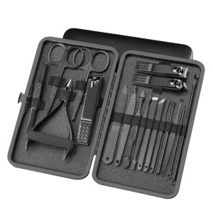 New black stainless steel nail clippers home nail clipper sleeve decoration foot clamp eyebrow clipper acne needle tool full set