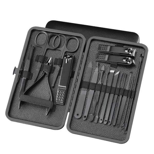 New black stainless steel nail clippers home nail clipper sleeve decoration foot clamp eyebrow clipper acne needle tool full set - Image 5