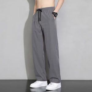 Ice silk pants men's summer thin straight draped trousers, elasticated waist, quick drying, sports loose casual pants