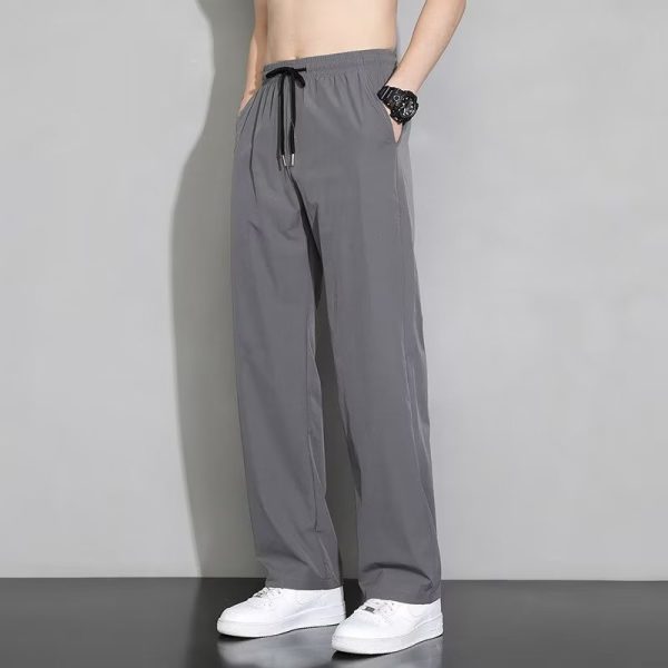 Ice silk pants men's summer thin straight draped trousers, elasticated waist, quick drying, sports loose casual pants - Image 5