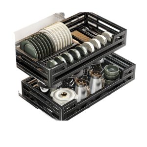 Four Seasons Muge Pull Basket Kitchen Cabinet High Quality Stainless Steel Double Layer Drawer Bowl Rack Storage Dish Rack Cabinet Bowl Basket