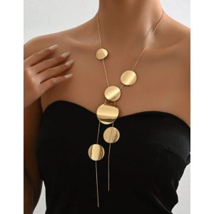 Qiaojin European and American cross-border versatile women's long necklace fashion temperament jewelry disc hollow geometric chain necklace