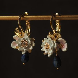 France forest lotus pond water lily dragonfly vintage necklace personality lapis lazuli earrings tassel retro new Chinese style