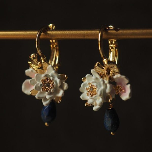 France forest lotus pond water lily dragonfly vintage necklace personality lapis lazuli earrings tassel retro new Chinese style - Image 2