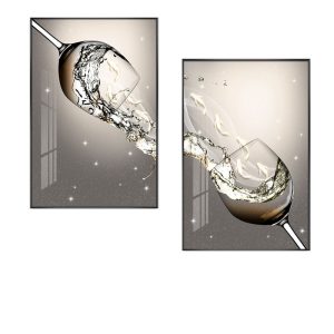 Nine Fish Picture: Diptych Restaurant Decoration Painting, Creative Wine Glass Hanging Painting, Modern Simple Dining Room Background Wall, Good Meaning Mural