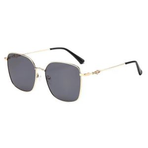 New brown gold wire large frame sunglasses women's fashion high-end Internet celebrity polarized metal sunglasses UV protection