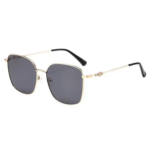 New brown gold wire large frame sunglasses women's fashion high-end Internet celebrity polarized metal sunglasses UV protection - Image 5