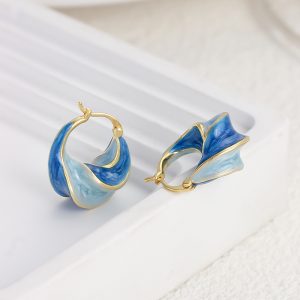 French vintage earrings, Klein blue enamel earrings, niche luxury, versatile, delicate gradient earrings, earrings, women