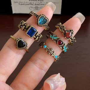 Chaebol daughter new black gold series love bird ring women's color diamond vintage distressed fashion temperament ring