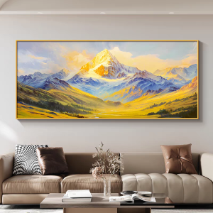 Backed by Jinshan, the living room is decorated with paintings, such as mountains and waters, office sofas, background wall paintings, and light luxury high-end murals