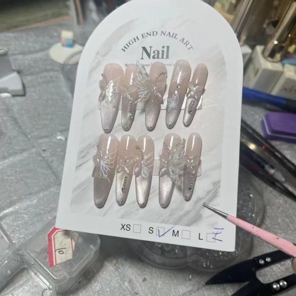 Handmade nail art wears nail ice dew morning butterfly cat's eye butterfly wears nail patches, advanced whitening and detachable - Image 4