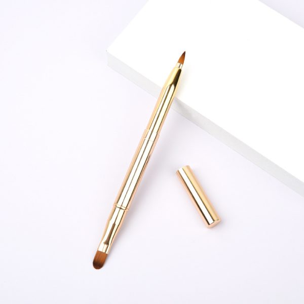 Double-headed lip brush lipstick brush retractable portable smudge professional makeup artist special advanced makeup brush with cover lip film brush - Image 4