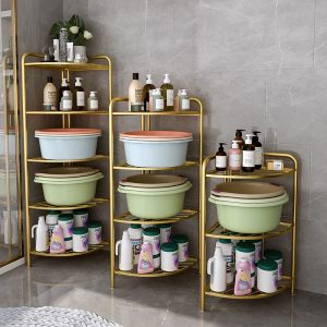 Bathroom shelves floor-to-ceiling, multi-storey toilets, storage of various artifacts, corner toilets, bathroom triangular basin racks