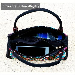 Ethnic style double-sided embroidered handbag, wooden bead accessories, double-layered zipper, hand-to-canvas bag, portable hand-carrying wallet